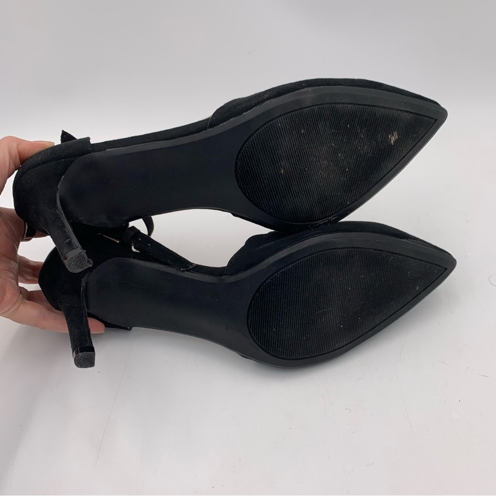 NY&C High Heels Black Faux Suede‎ Women 9.5 Stiletto Ankle Strap Scalloped EUC - Picture 11 of 11